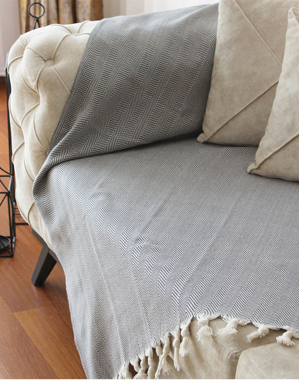 Cacala Luxury Throw Blanket Baliksirti Series 180 x 240 cm 100% Cotton Antrasit