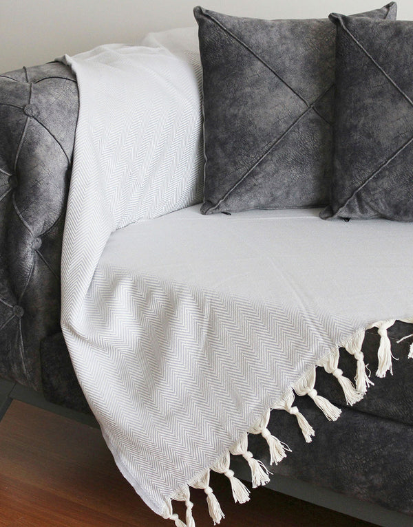 Cacala Luxury Throw Blanket Baliksirti Series 180x 240 cm 100% Cotton Grey