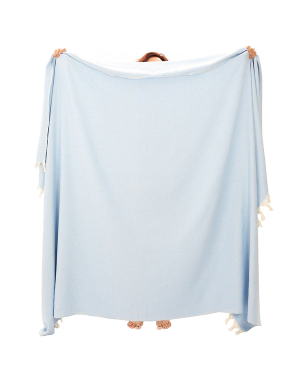 Cacala Luxury Throw Blanket Baliksirti Series 180x 240cm 100% Cotton Lightblue