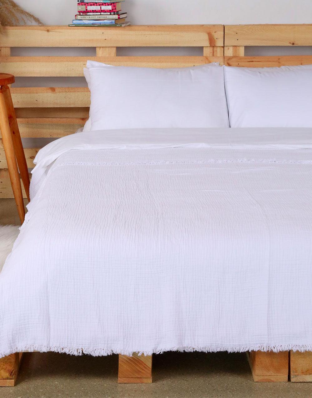 Cacala Luxury Throw Blanket Muslin Series 100% Cotton White - Cacala