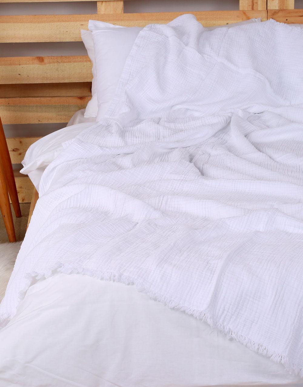 Cacala Luxury Throw Blanket Muslin Series 100% Cotton White - Cacala