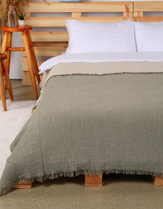 Cacala Turkish Throw Blanket Muslin Series 100% Cotton Green - Cacala