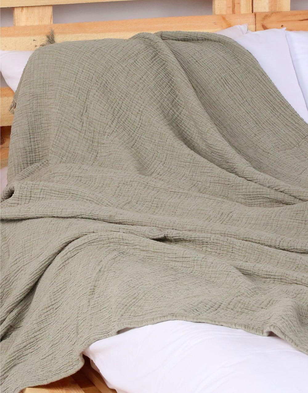 Cacala Turkish Throw Blanket Muslin Series 100% Cotton Green - Cacala