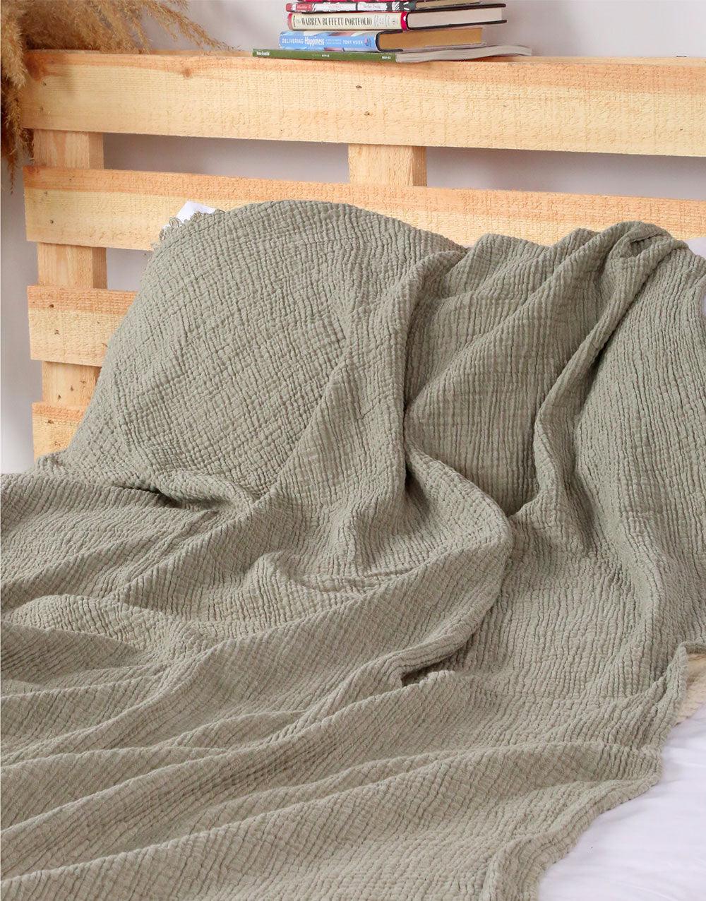 Cacala Turkish Throw Blanket Muslin Series 100% Cotton Green - Cacala