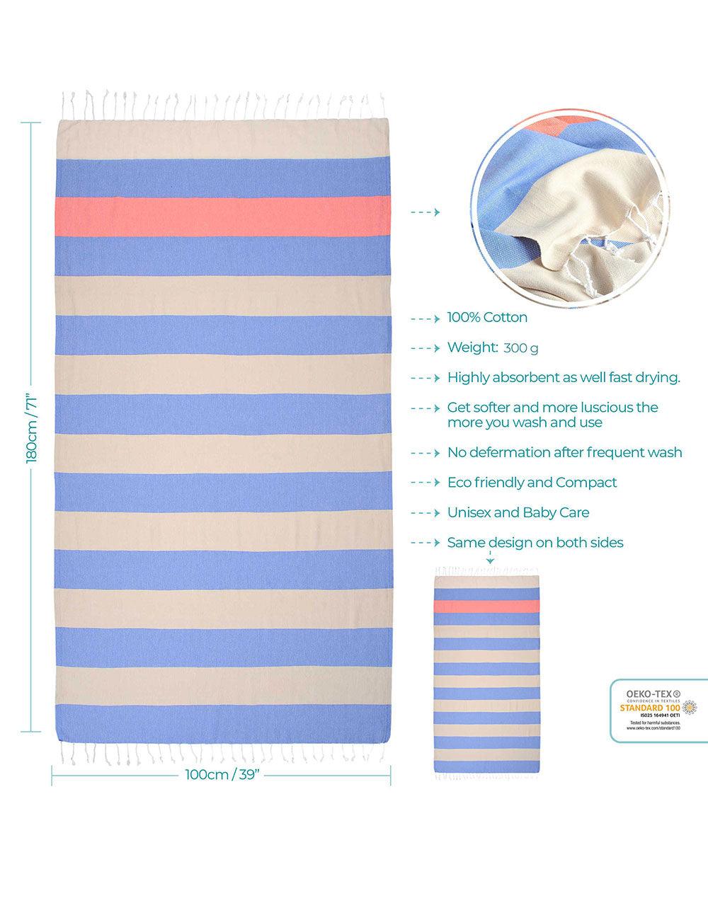 Wide Stripe Turkish Beach Towel - Cacala