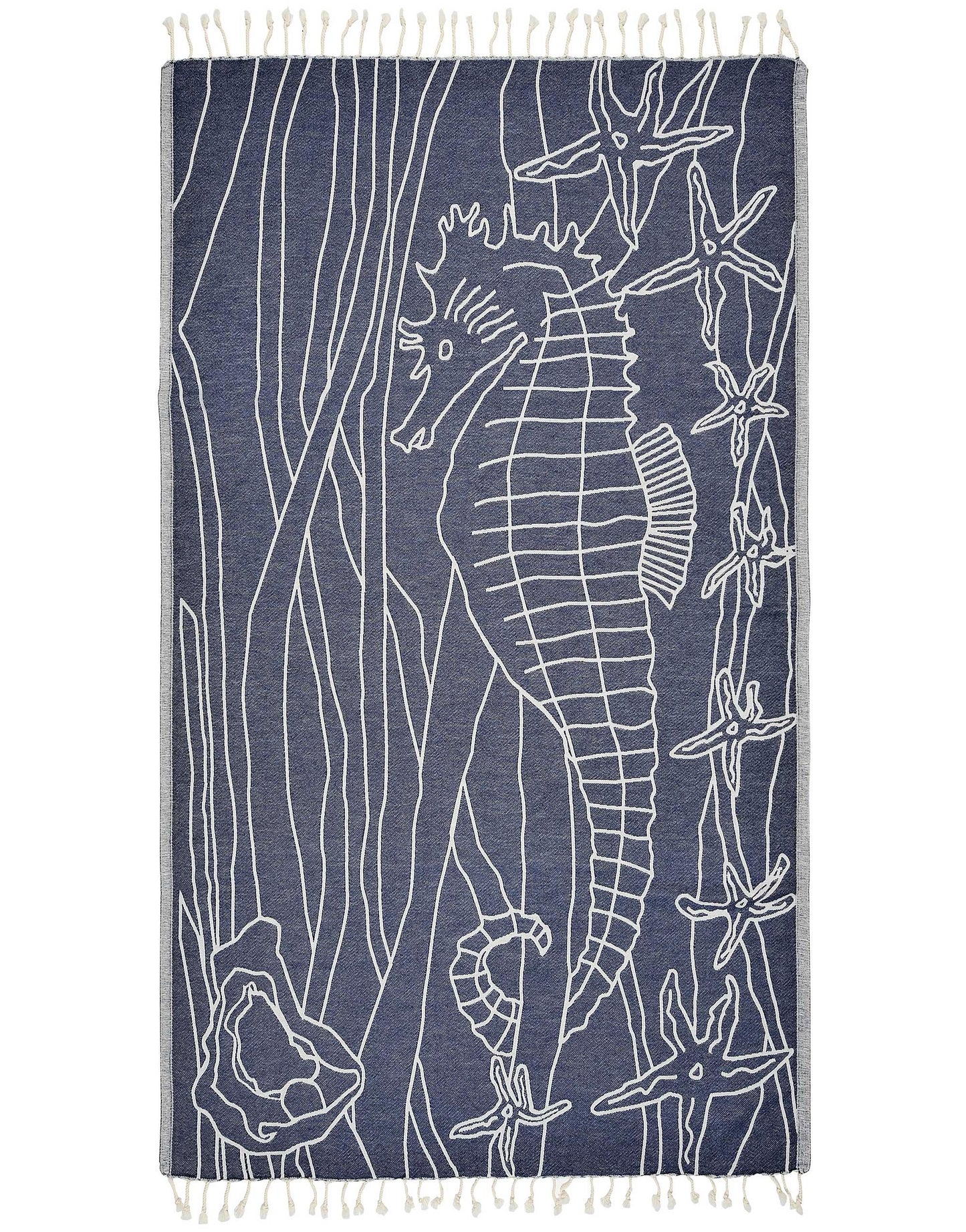 Set of 4 Turkish Beach Towels Nautical Series Pestemal 36"x63" , Sea Horse