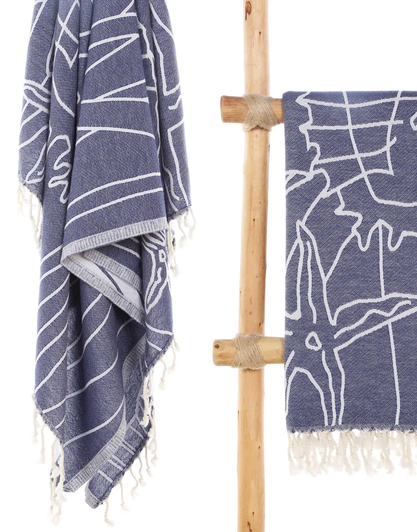 Set of 4 Turkish Beach Towels Nautical Series Pestemal 36"x63" , Sea Horse