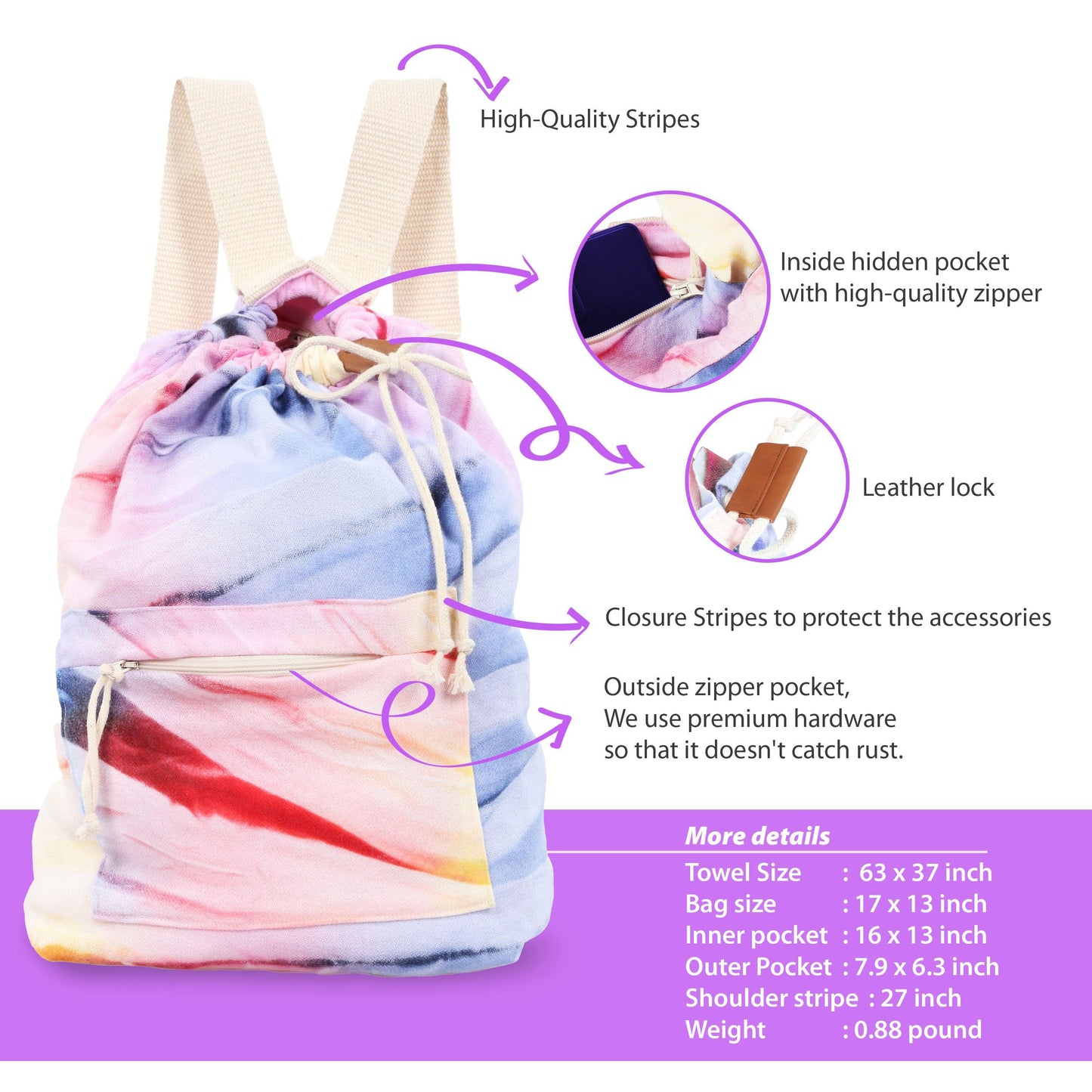 Tie Dye Beach Towel & Bag - Cacala