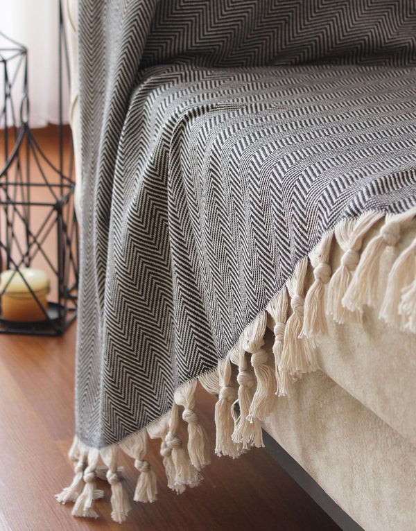 Cacala Luxury Throw Blanket Baliksirti Series 180 x 240 cm 100% Cotton Black