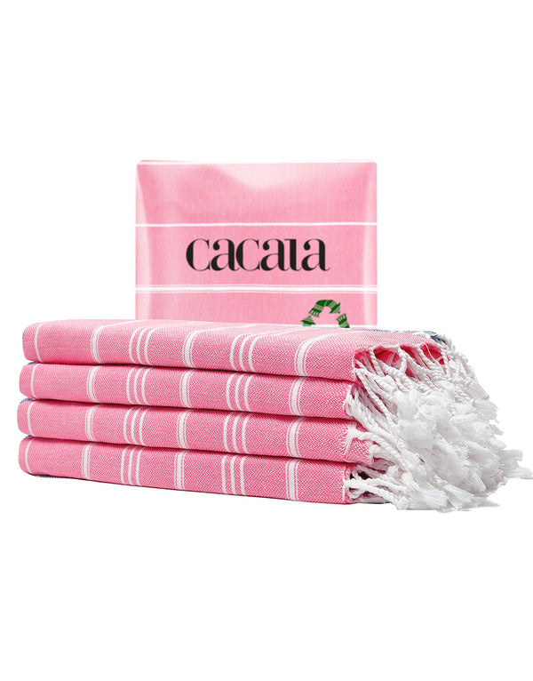 Cacala Turkish Hand Towels Set 4 Peskir 60 X 90 cm Darkpink 100% Cotton