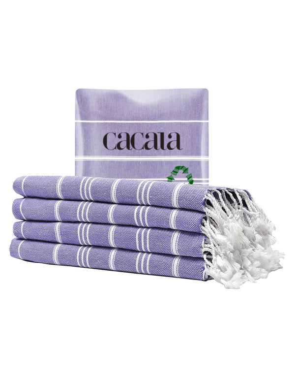 Cacala Turkish Hand Towels Set 4 Peskir 60 X 90 cm DarkPurple 100% Cotton