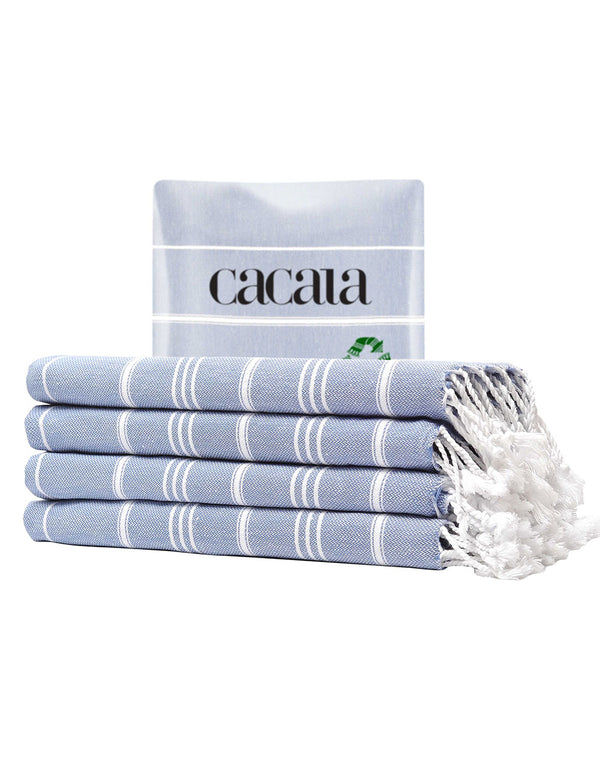 Cacala Turkish Hand Towels Set 4 Peskir 60 X 90 cm GreyBlue 100% Cotton