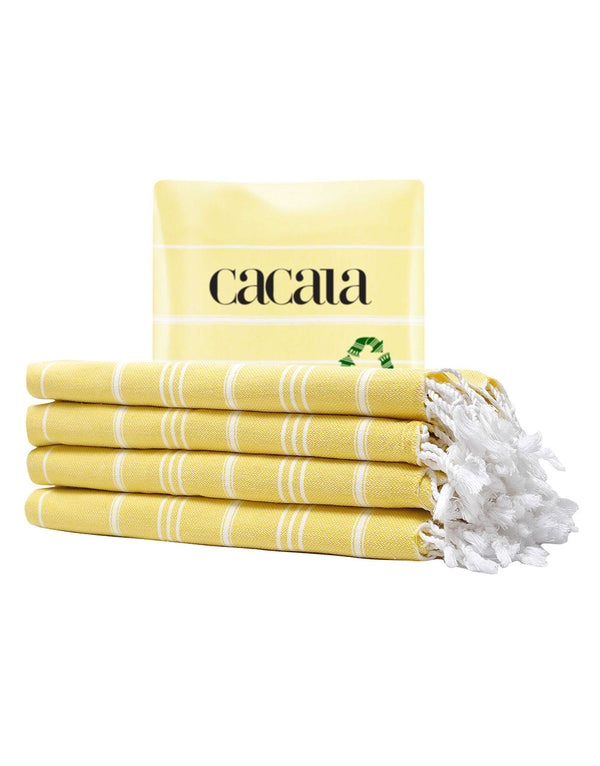 Cacala Pestemal Kitchen Towel Set 4 Peskir 60 X 90 cm Light-Yellow 100% Turkish Cotton