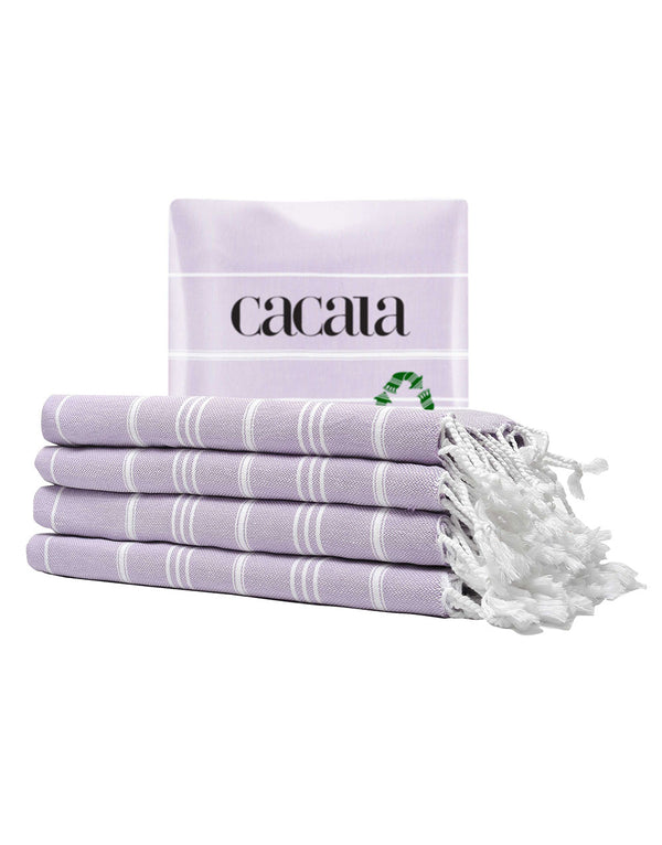 Cacala Peshtemal Kitchen Towels Set 4 Peskir 60 X 90 cm Lilac 100% Organic Cotton