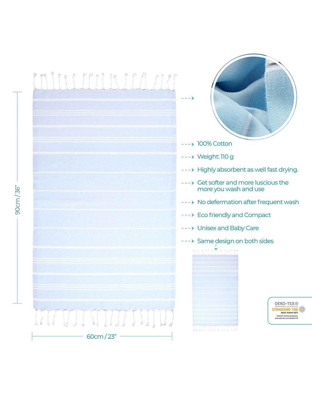 Cacala Hand Towel Set 4 Peskir 60 x 90 cm Baby-Blue 100% Turkish Cotton - Cacala