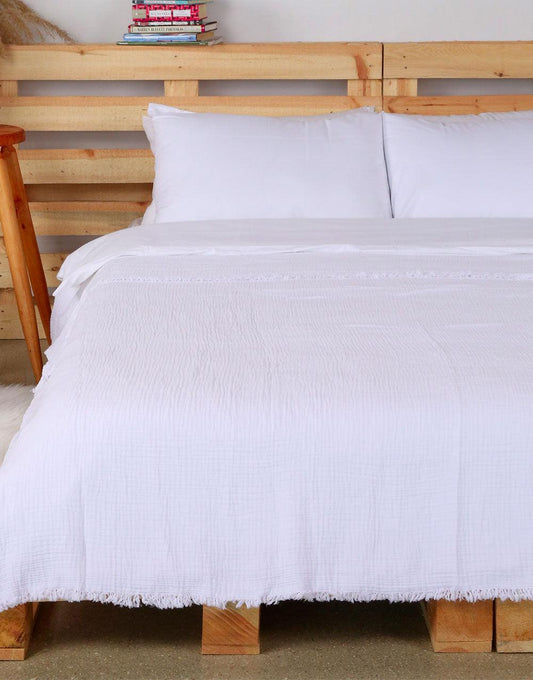 Cacala Luxury Throw Blanket Muslin Series 100% Cotton White - Cacala