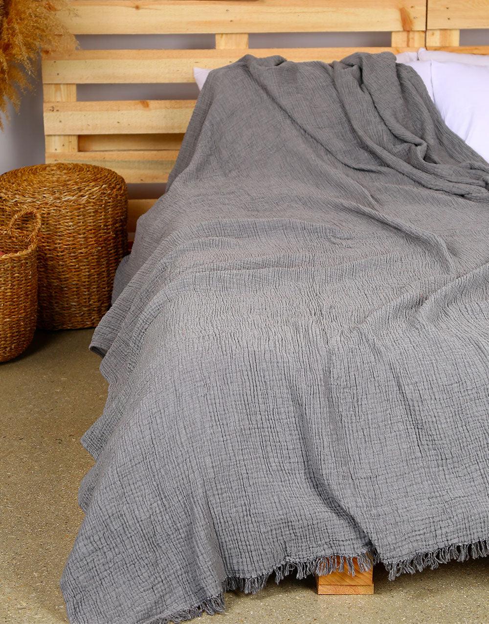 Cacala Plus Size Throw Blanket Muslin Series 100% Cotton Grey - Cacala