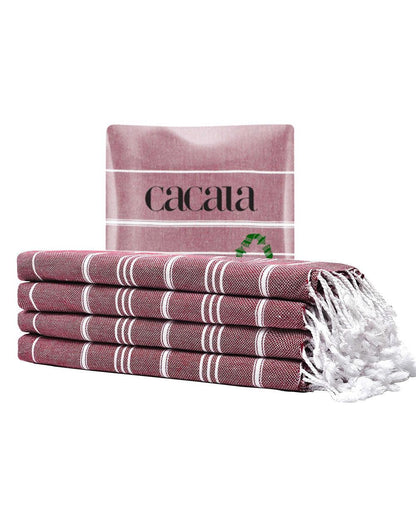 Cacala Turkish Hand Towels Set 4 Peskirs 60 x 90 cm Burgundy 100% Organic Cotton - Cacala