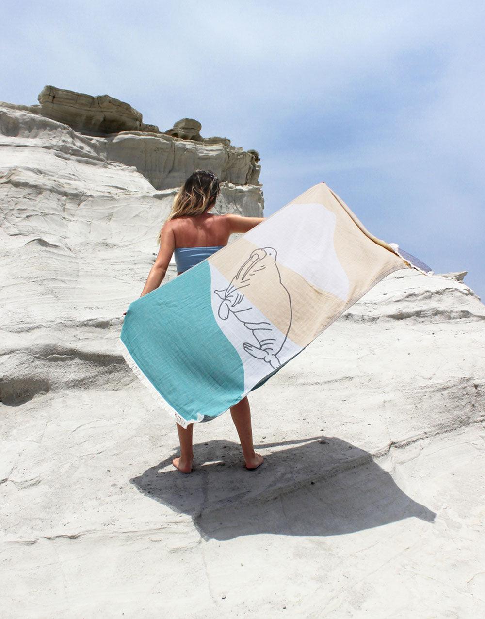 Cacala Walrus Sand Free Beach Towel Pure Cotton - Cacala