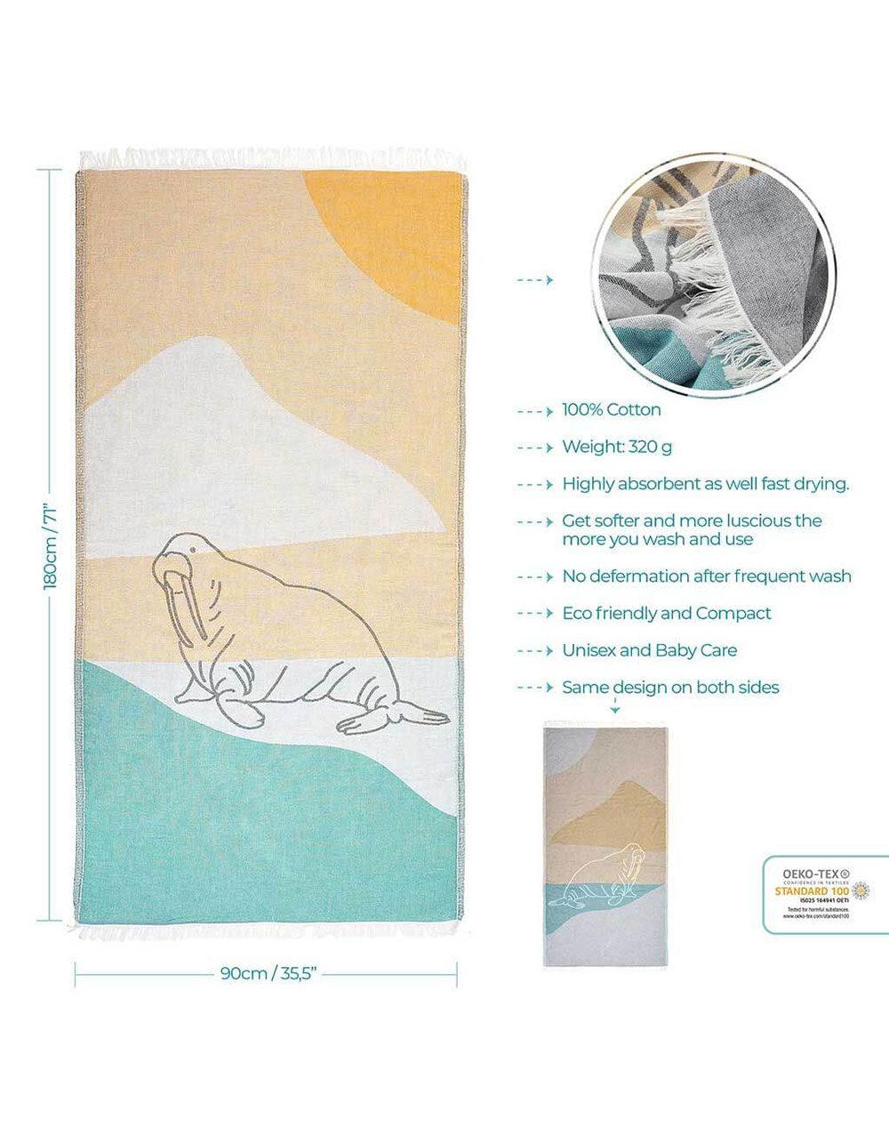 Walrus Turkish Beach Towel - Cacala